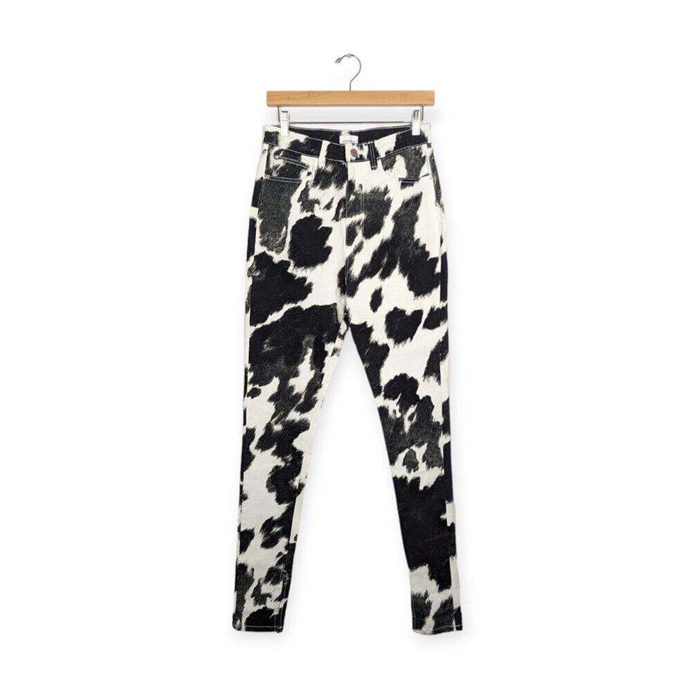 WeWoreWhat Black & White Cowhide Stiletto Slit Skinny Jeans Size 28